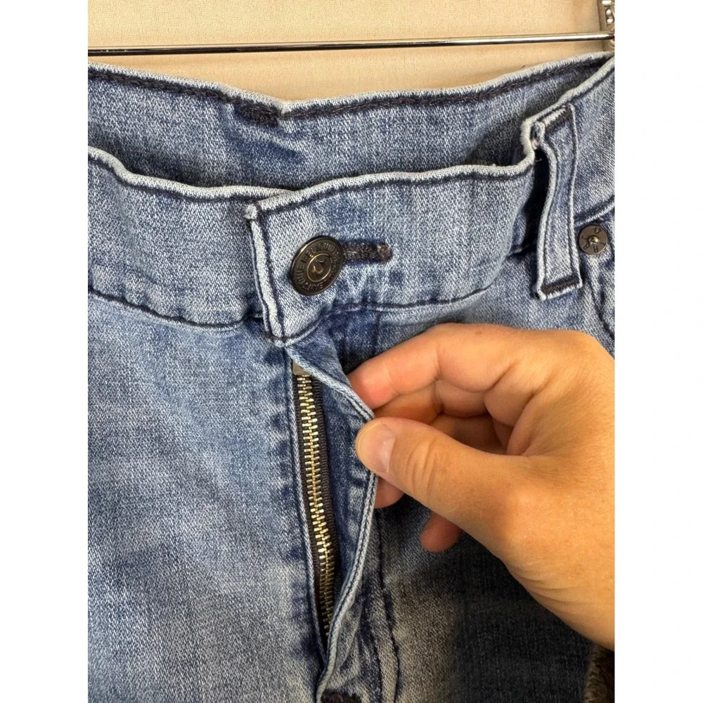 True Religion Rocco Relaxed Skinny Moto Jeans Light Wash‎ Blue Men 44X34